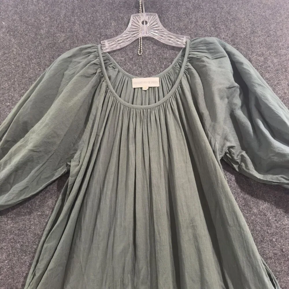Daughters of India Sahana Dress Women's Small Green Boho Maxi Tiered Long Pocket - Picture 2 of 8